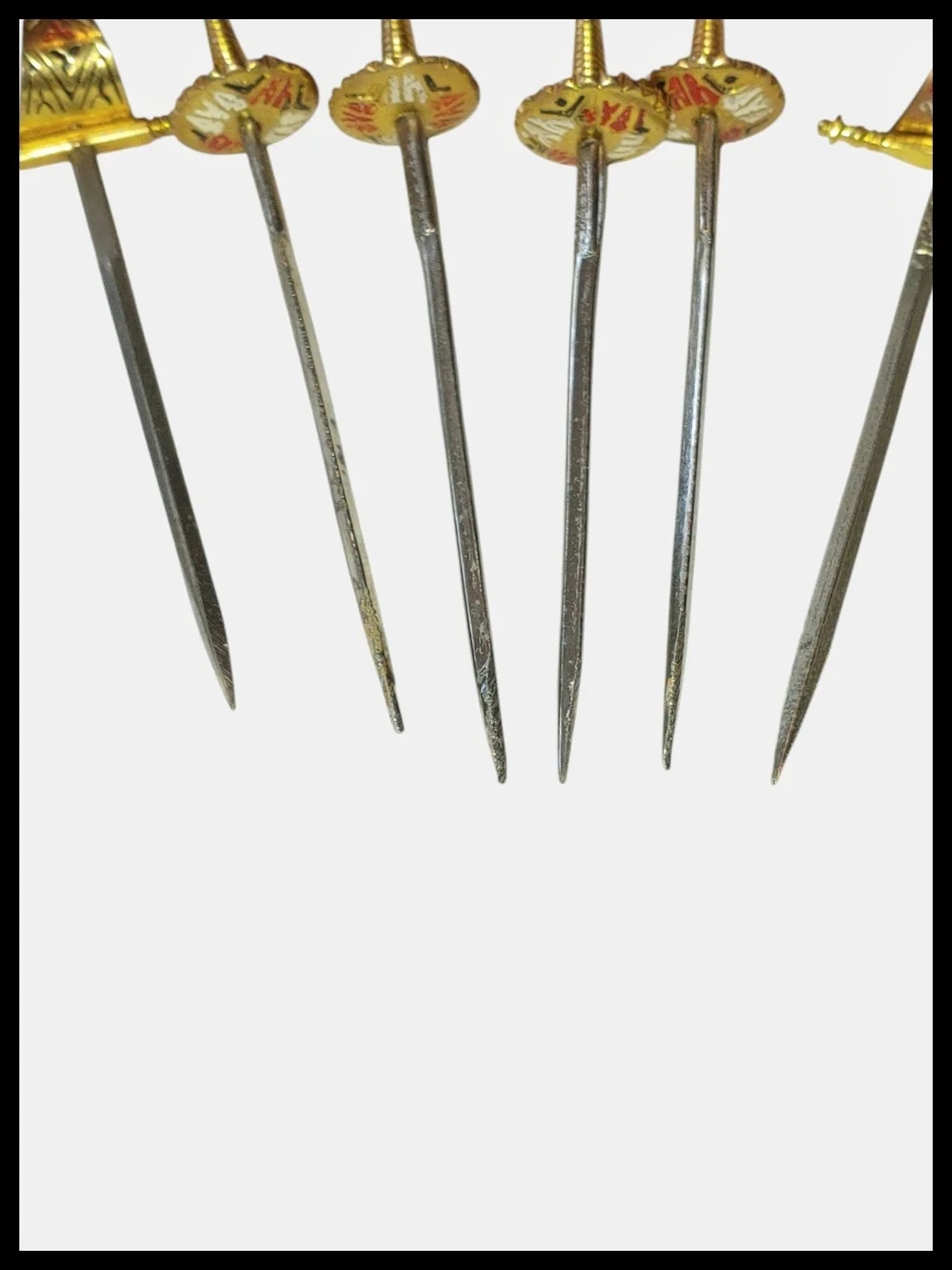 Vintage Toledo Spain Mini Sword Toothpicks Barware Set with Stand